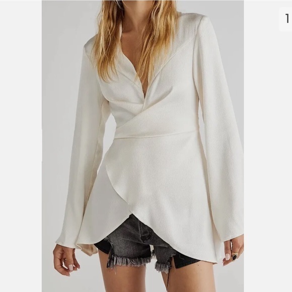 NWT Free people Silk Ivory long sleeve shirt - Picture 1 of 8